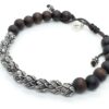 men brown beads sterling silver lotus flowers bracelet