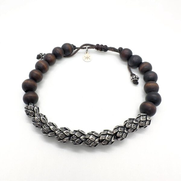 men brown beads sterling silver lotus flowers bracelet
