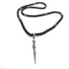 men black beads sterling silver spacers and dagger pendant necklace