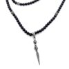 men black beads sterling silver spacers and dagger pendant necklace