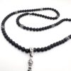 men black beads sterling silver spacers and dagger pendant necklace
