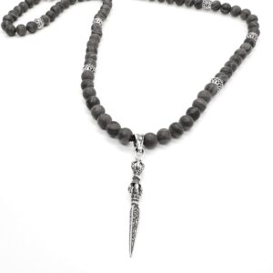 men gray beads sterling silver spacers and dagger pendant necklace