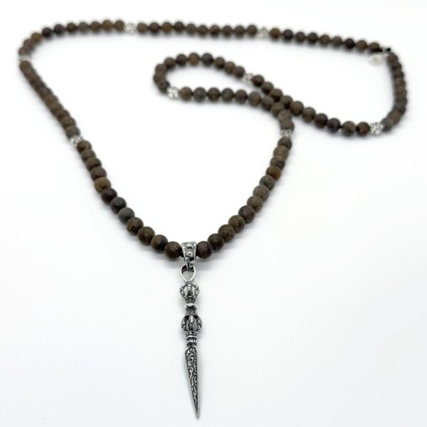 men brown beads sterling silver spacers and dagger pendant necklace