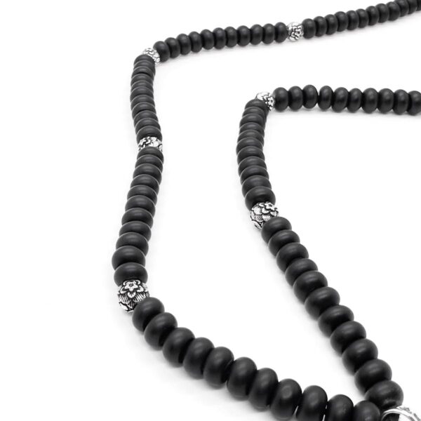 men black beads sterling silver spacers and dagger pendant necklace