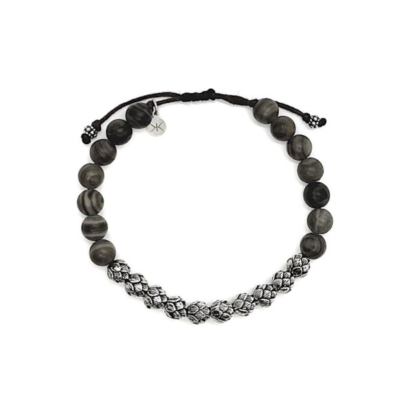 men gray beads sterling silver lotus flowers bracelet