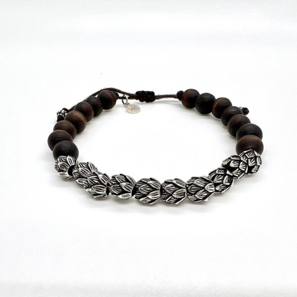 men brown beads sterling silver lotus flowers bracelet