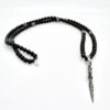 men black beads sterling silver spacers and dagger pendant necklace