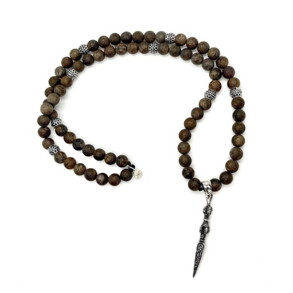 men brown beads sterling silver spacers and dagger pendant necklace