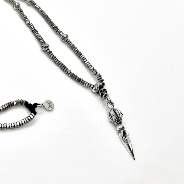 men sterling silver skull and dagger beaded necklace