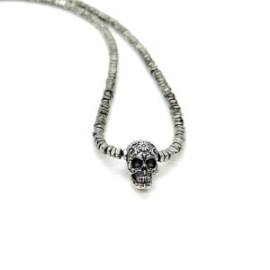 men sterling silver skull beaded necklace