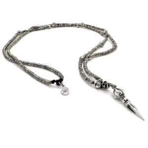men sterling silver skull and dagger beaded necklace