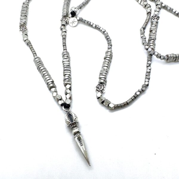 men sterling silver dagger pendant and roses necklace