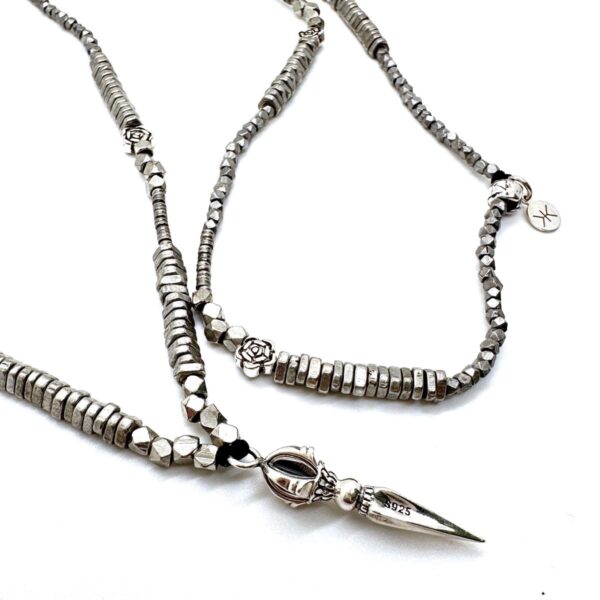 men sterling silver dagger pendant and roses necklace