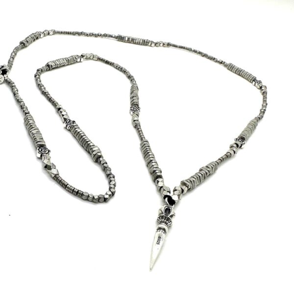 men sterling silver dagger pendant and roses necklace